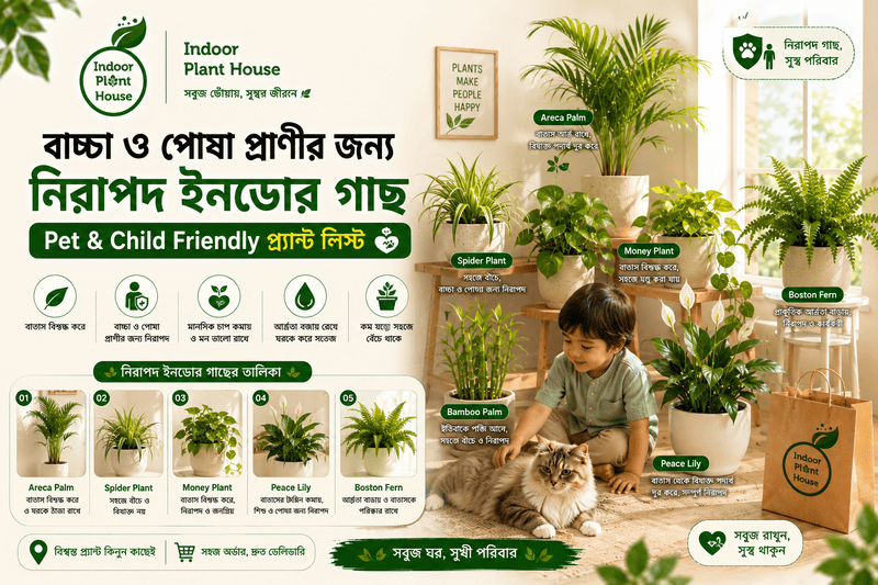 বাচ্চা ও পোষা প্রাণীর জন্য নিরাপদ ইনডোর গাছ – Pet & Child Friendly প্ল্যান্ট লিস্ট